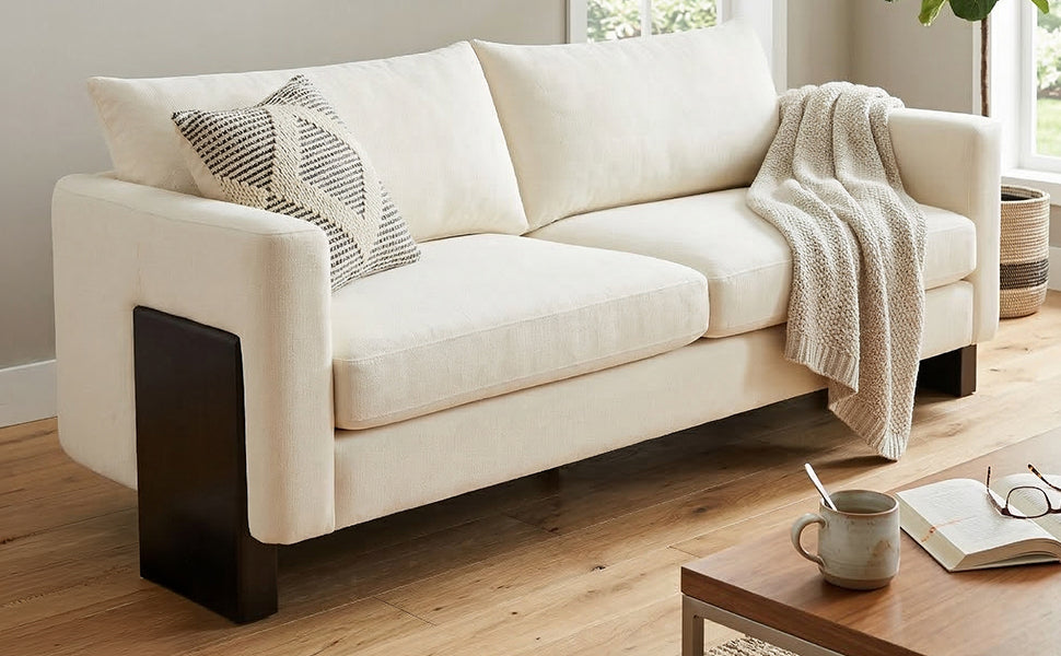Modern 3-Seater Sofa with Rubberwood Legs