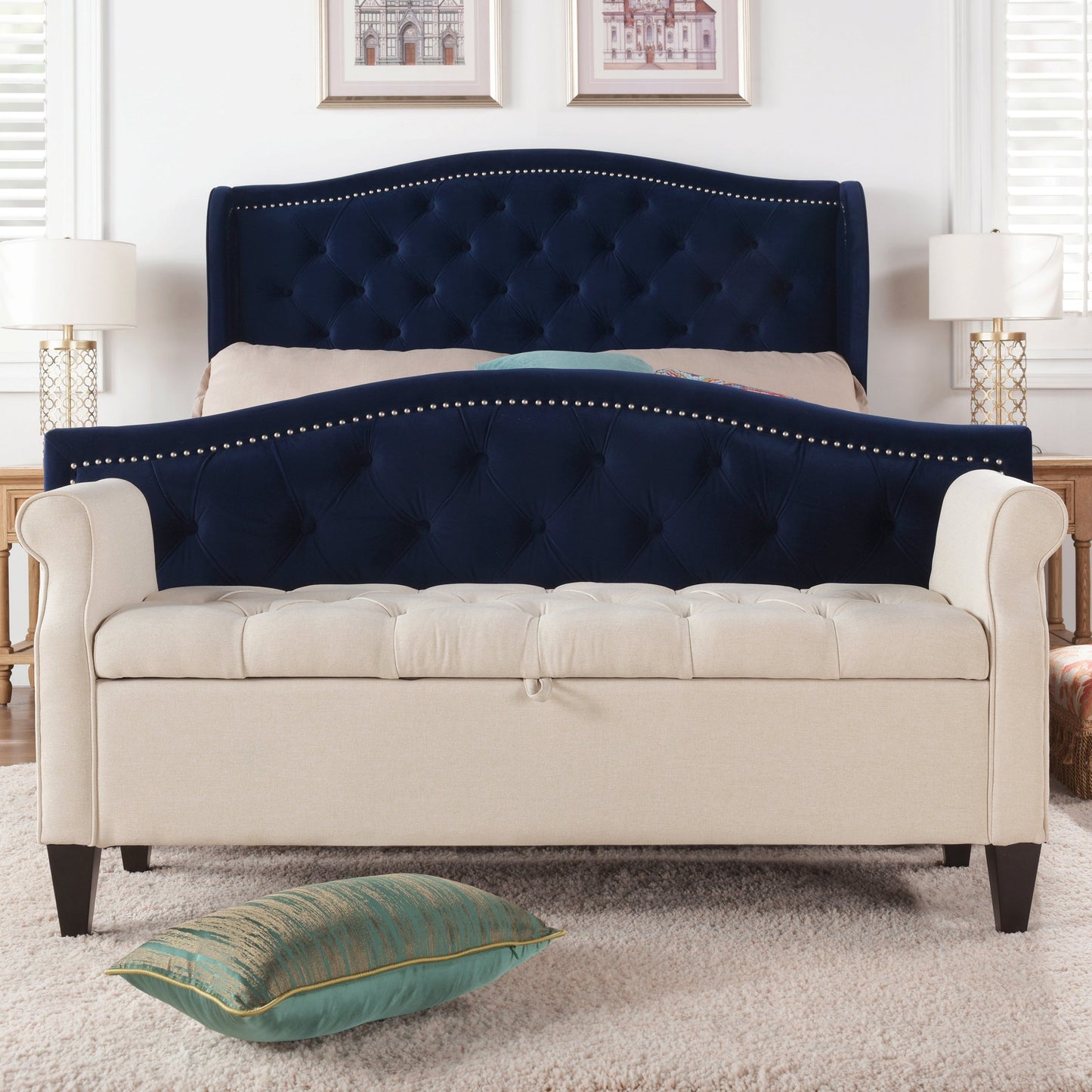Jacqueline 57.5" Tufted Roll Arm Storage Bench