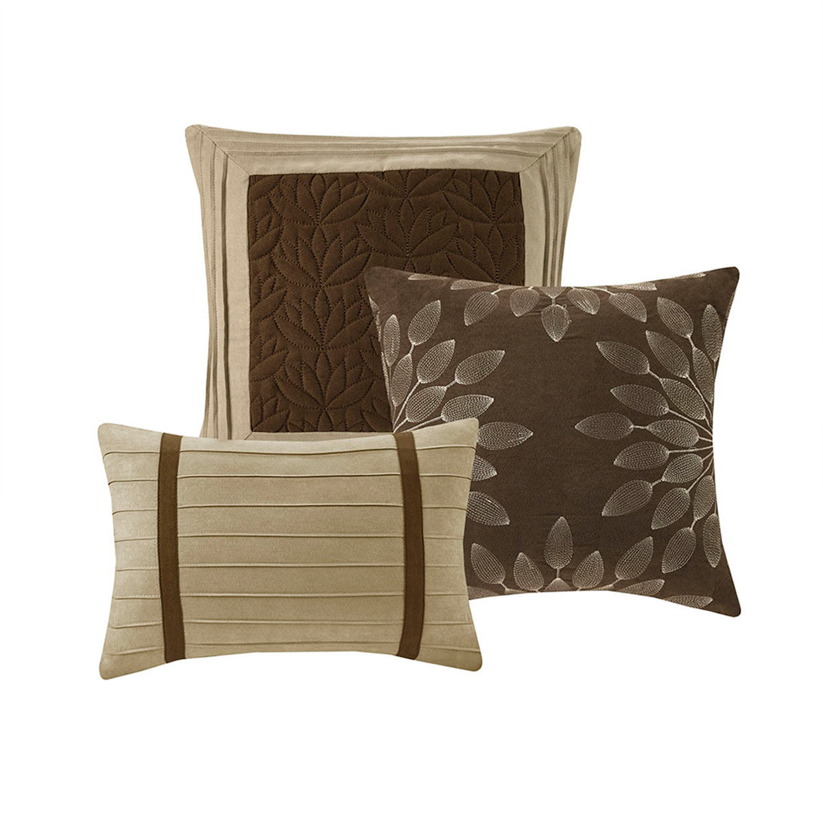 7 Piece Faux Suede Comforter Set Natural Queen