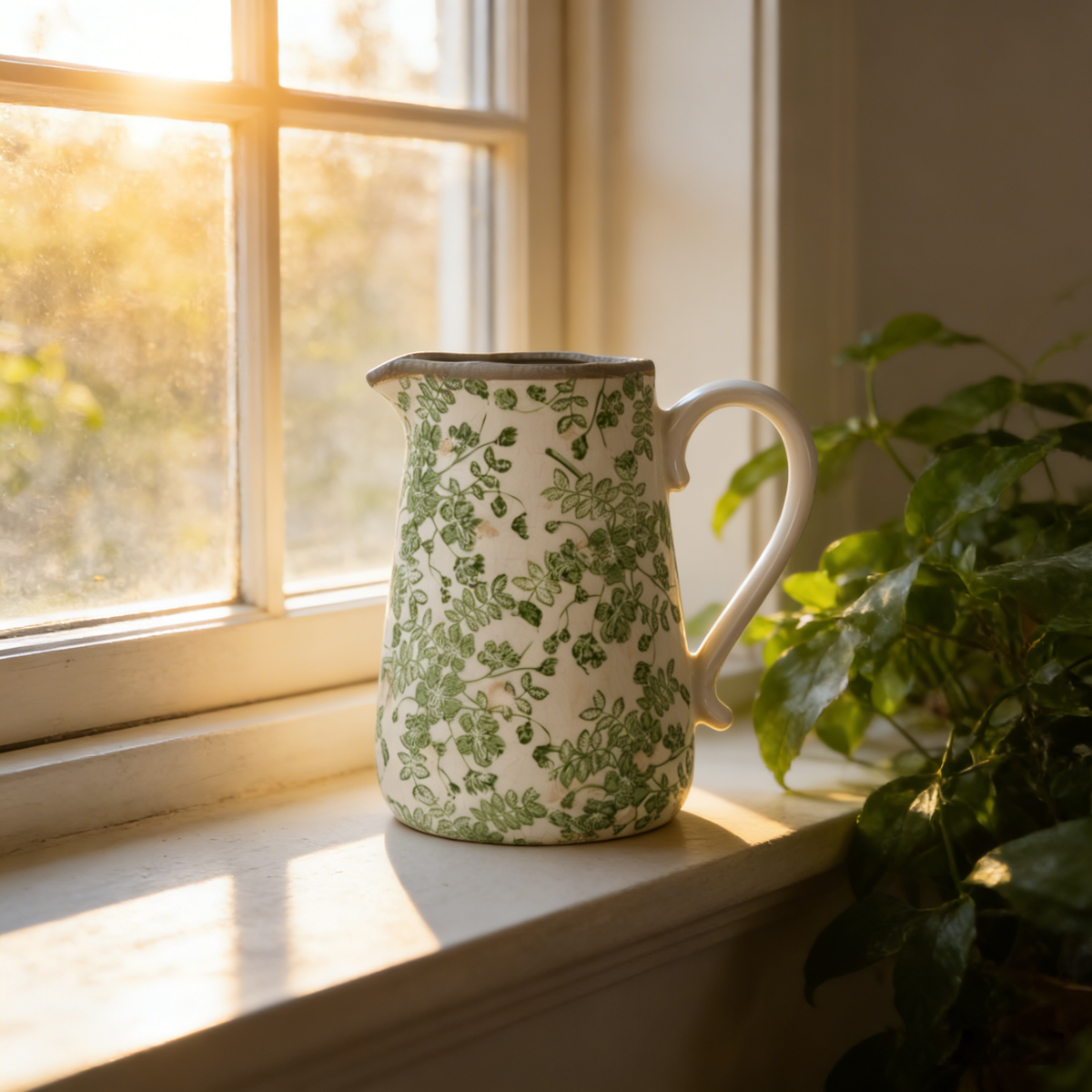 Ceramic Decorative Pitcher with Two-Toned Design - White & Gray