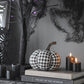 Set of 2 Fabric Black-White Plaid Pumpkin Decor