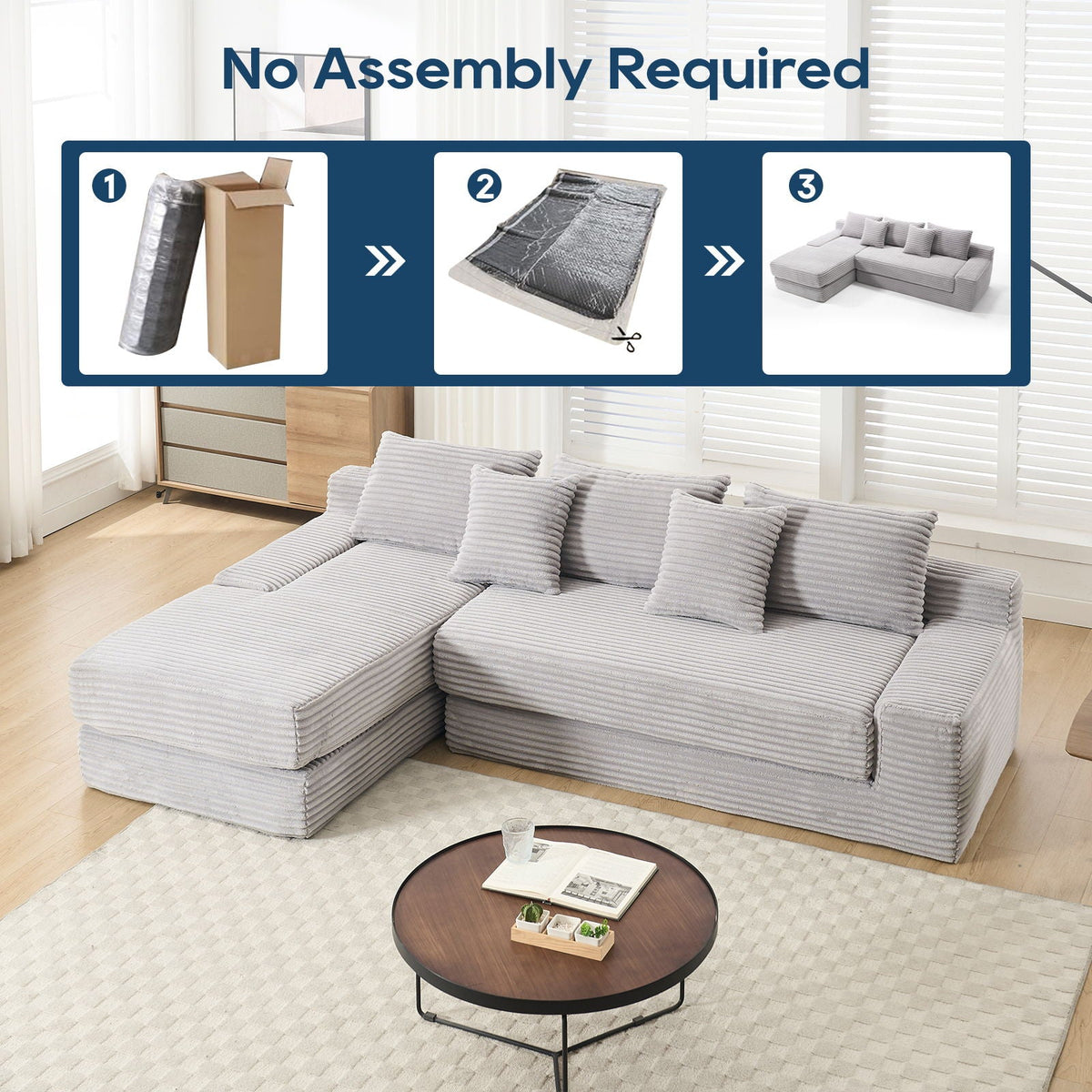 Modern L - Shaped Sectional Couch With Memory Foam - view 4