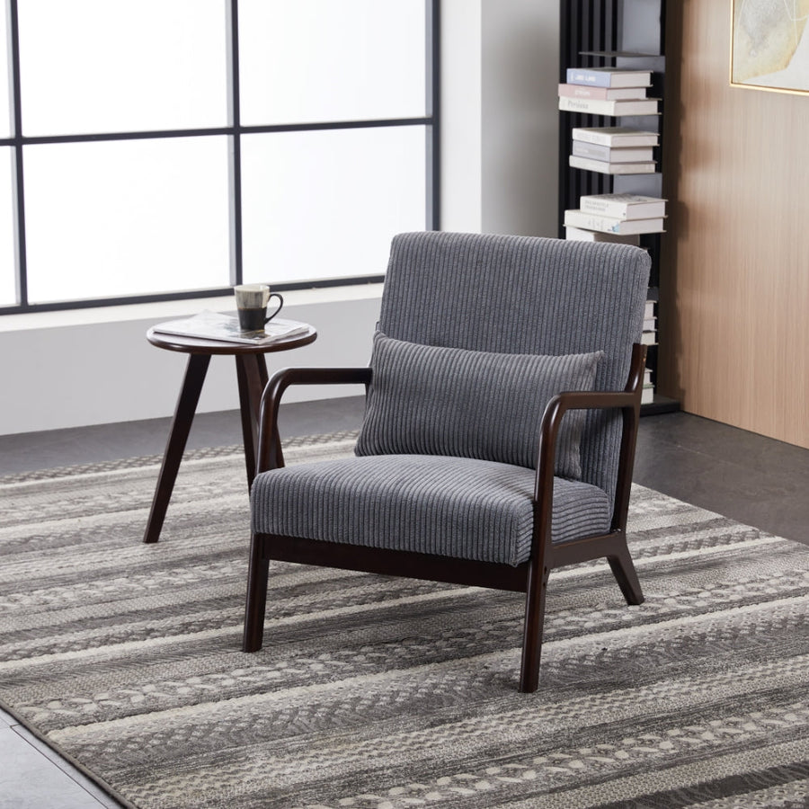 Mid-Century Modern Accent Chair & Coffee Table Set with Rubberwood Frame