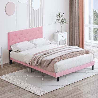 Queen Size Upholstered Platform Bed Frame with Modern Button Tufted