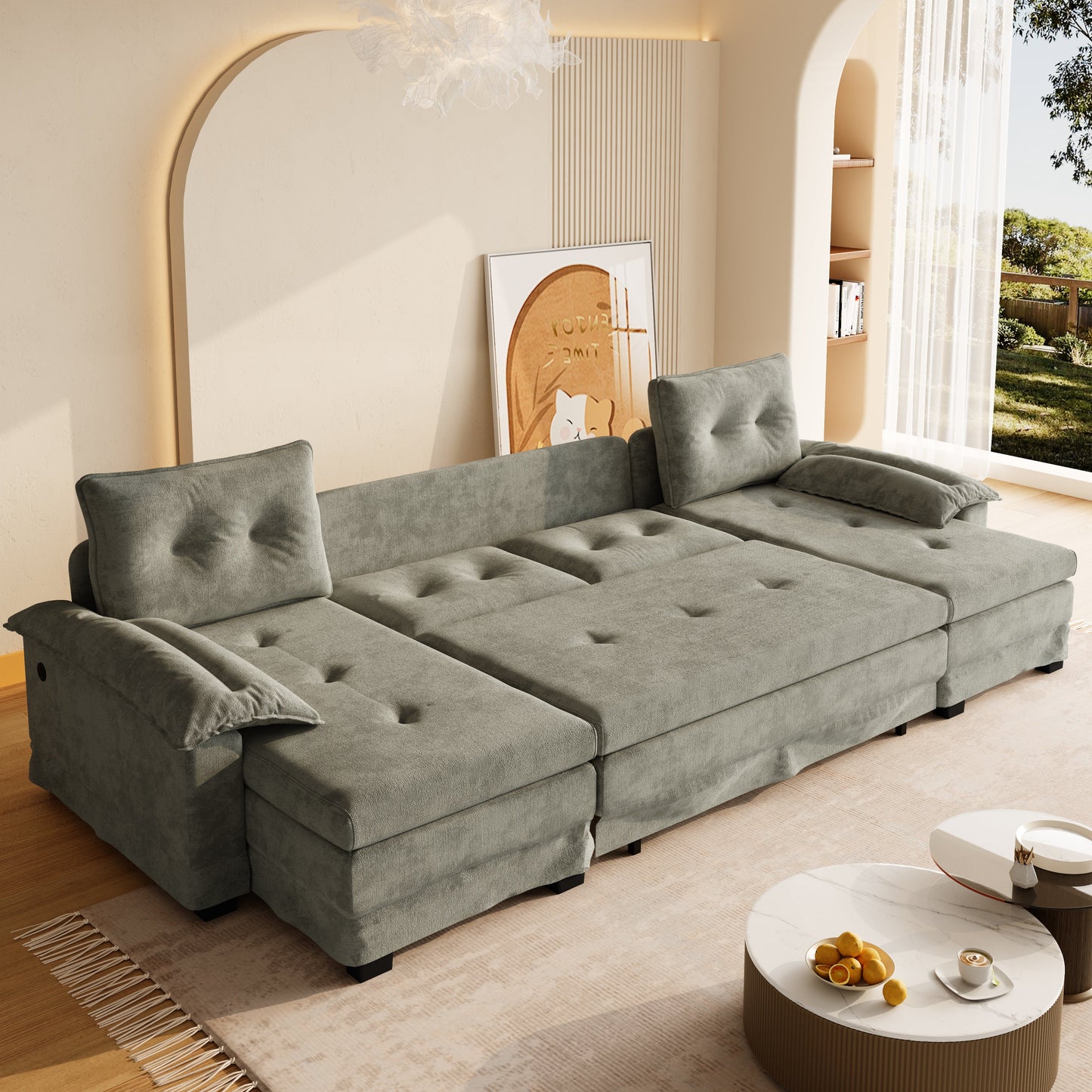 109.5" U-Shaped Sleeper Sofa with Pull Out Bed
