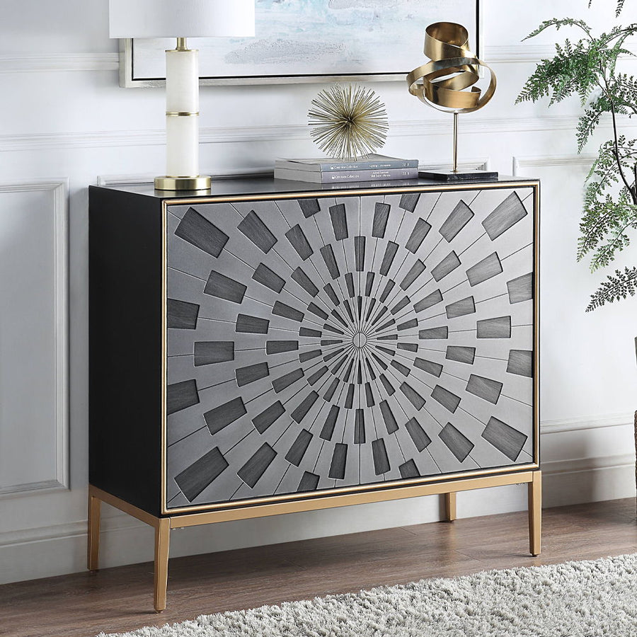 Quilla - Console Cabinet - Black, Gray & Brass