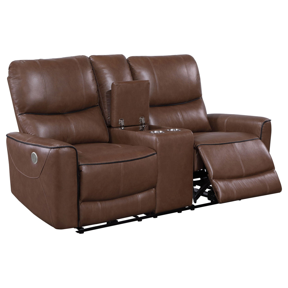 Greenfield Upholstered Power Reclining Loveseat Saddle Brown - view 2