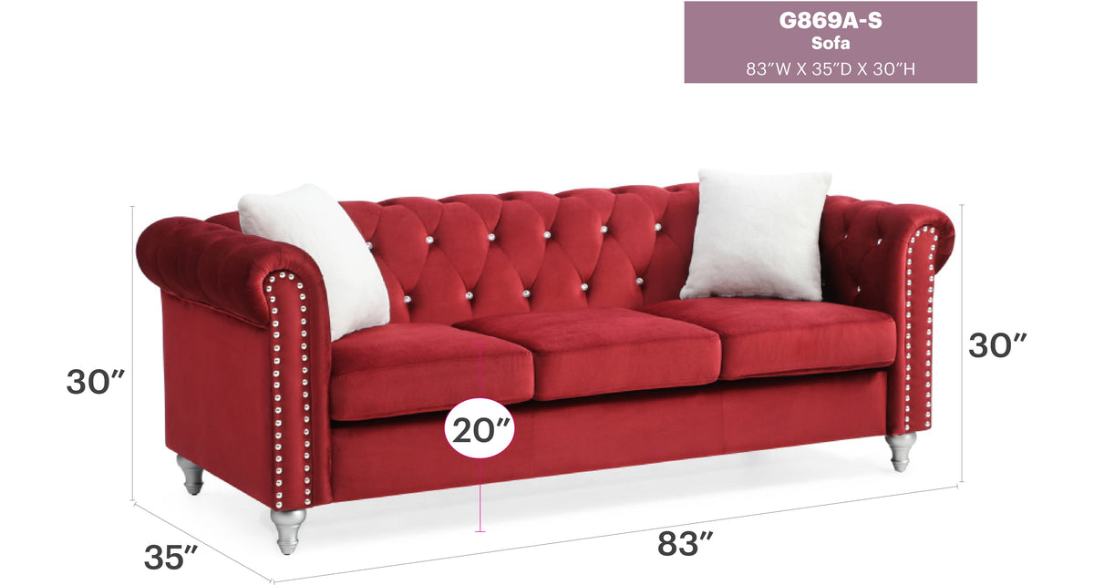 Raisa G869A-S Sofa - Burgundy