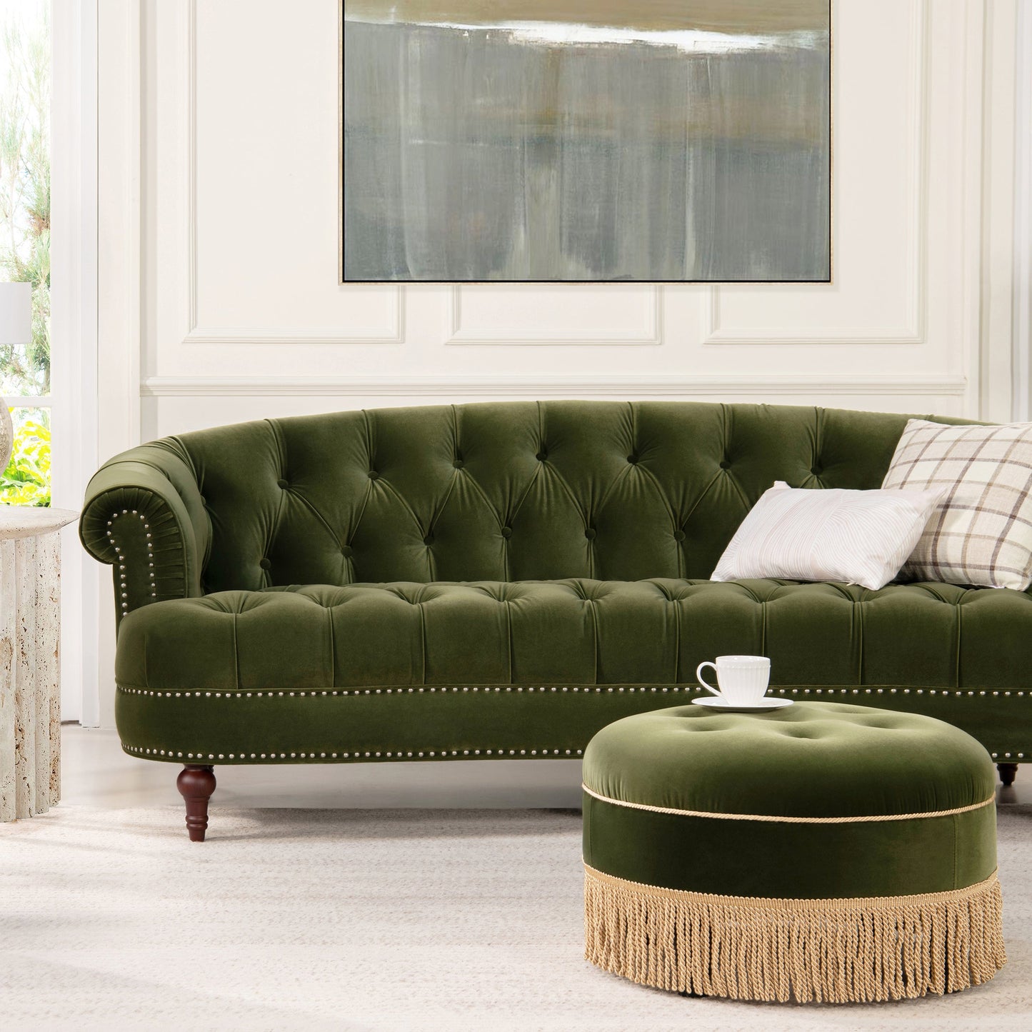 La Rosa Victorian Chesterfield Tufted Sofa - Olive