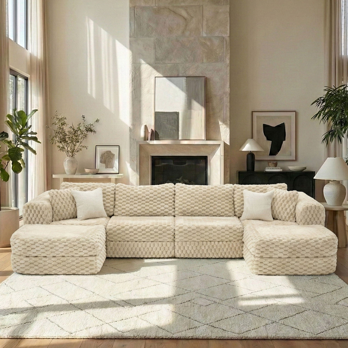 Modular Sectional Sofa, Boneless Couch With 2 Movable Ottomans - view 8