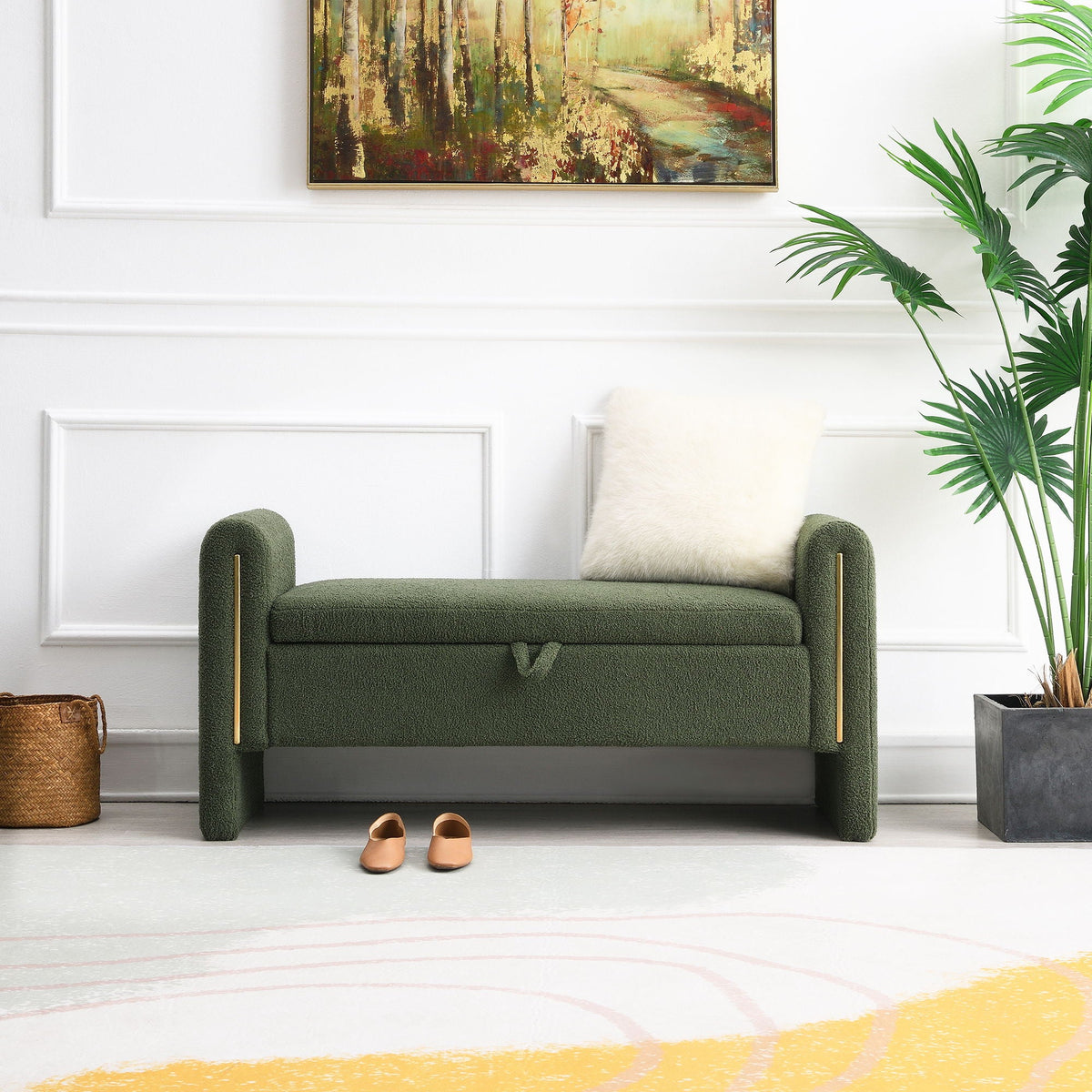Modern Teddy Upholstered Large Bed End Bench With Arms And Storage - view 12