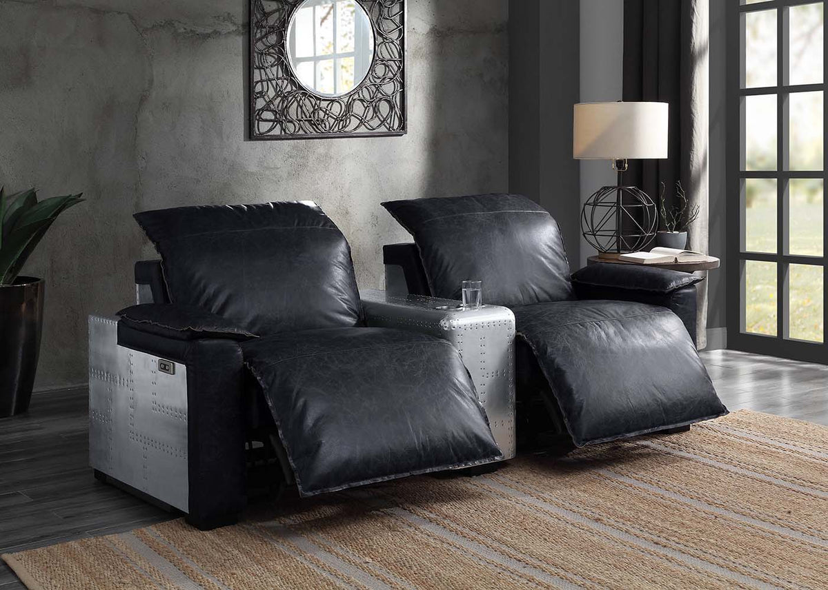 Misezon - Power Motion Recliner - Black Top Grain Leather & Aluminum