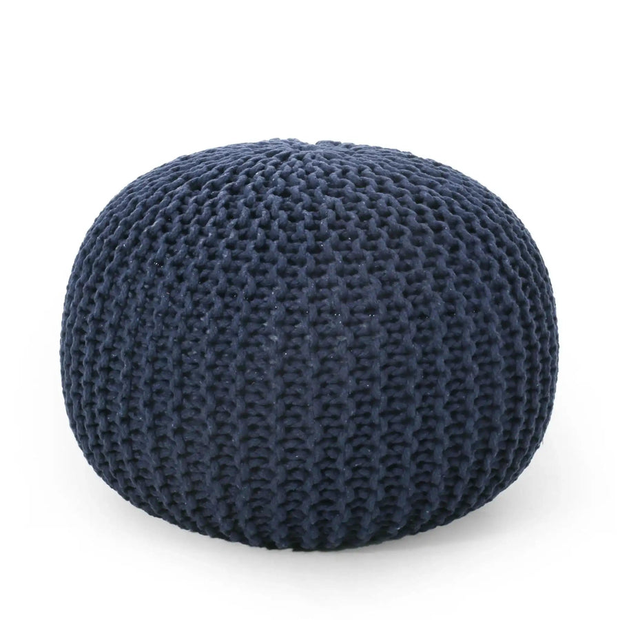 Knitted Cotton Round Pouf Ottoman with Polystyrene Fill - Blue, Dark Red, Yellow