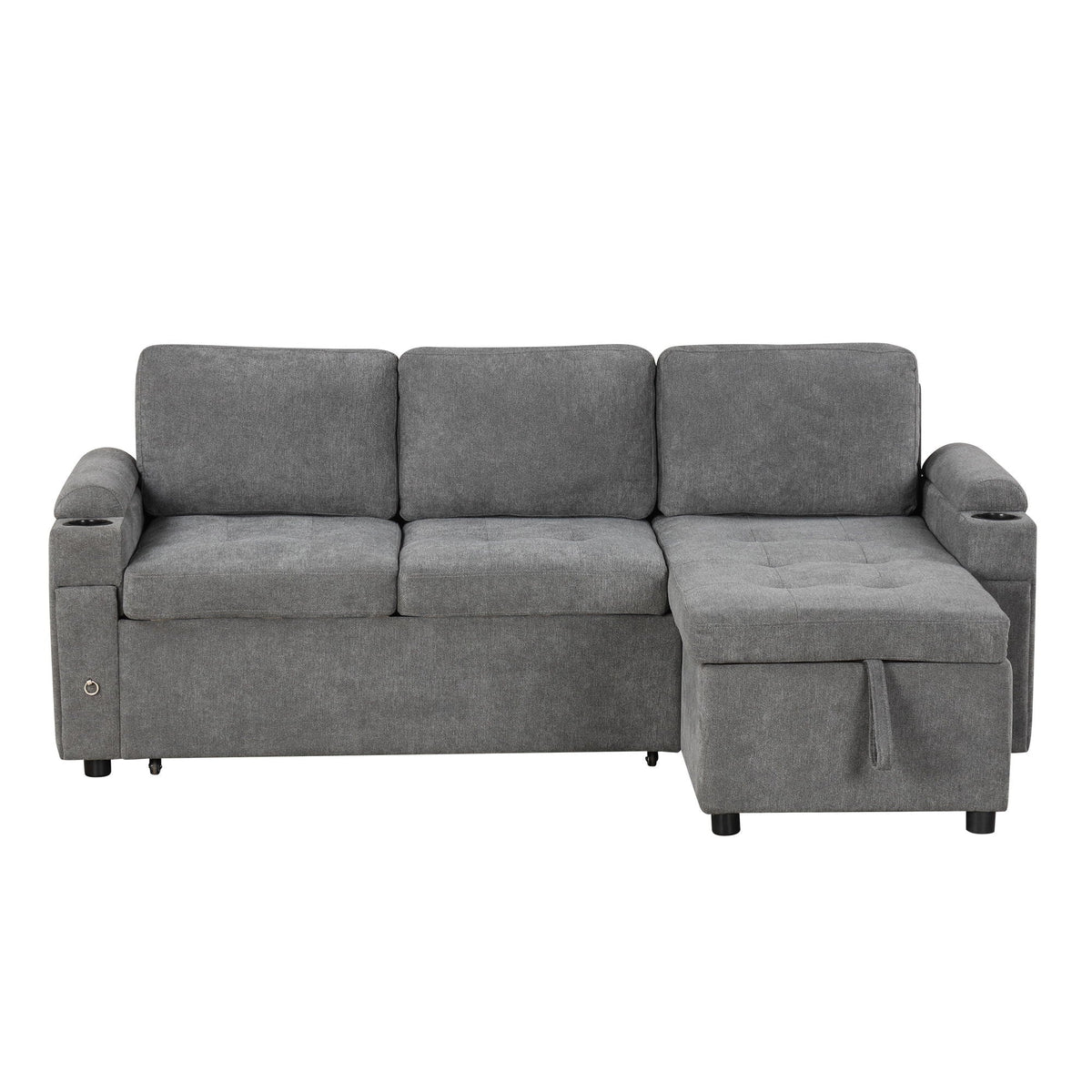 Convertible L Shaped Sofa Couch With Storage, Cup Holders, USB Ports - view 2