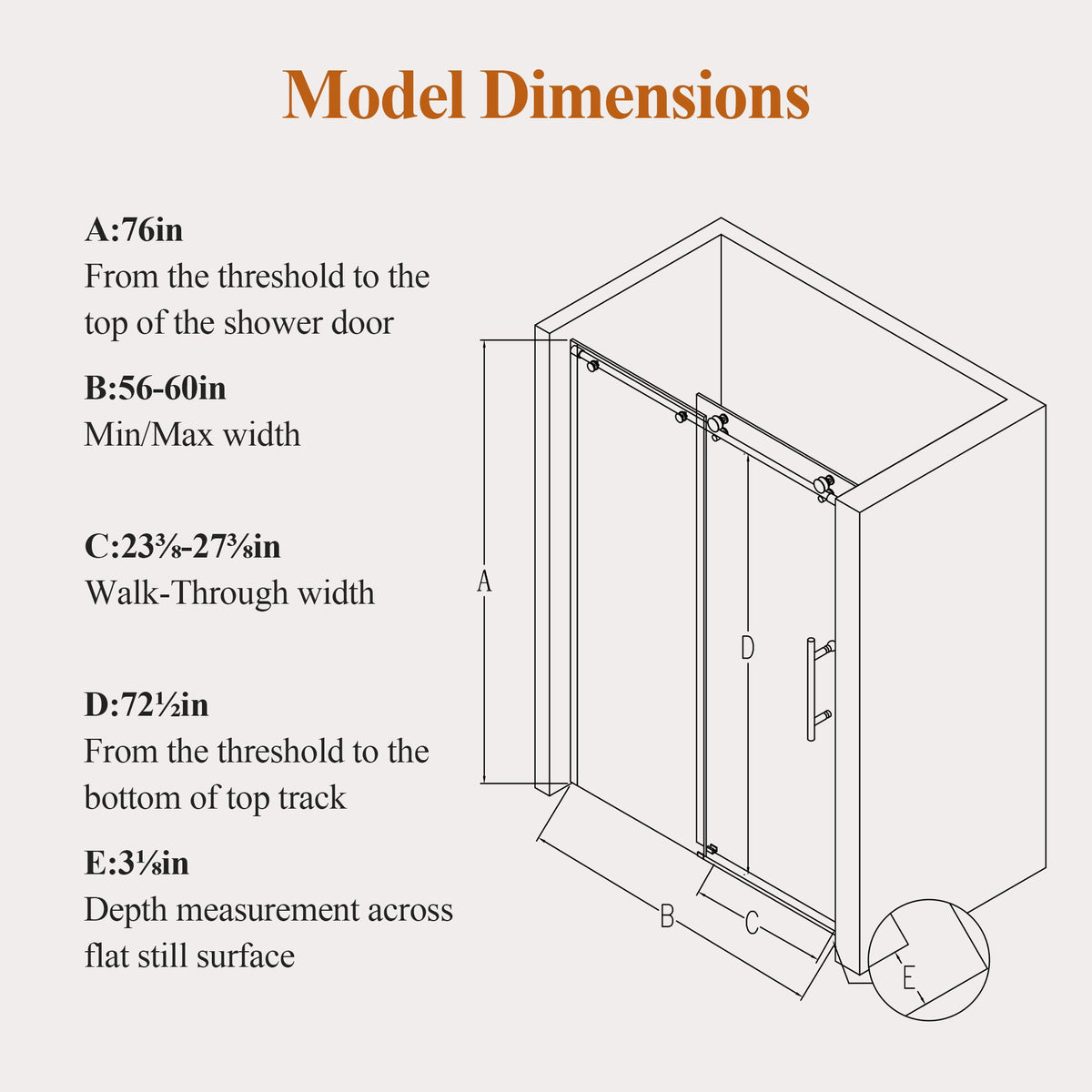 Frameless Stainless Steel Round Tube Single Sliding Shower Door