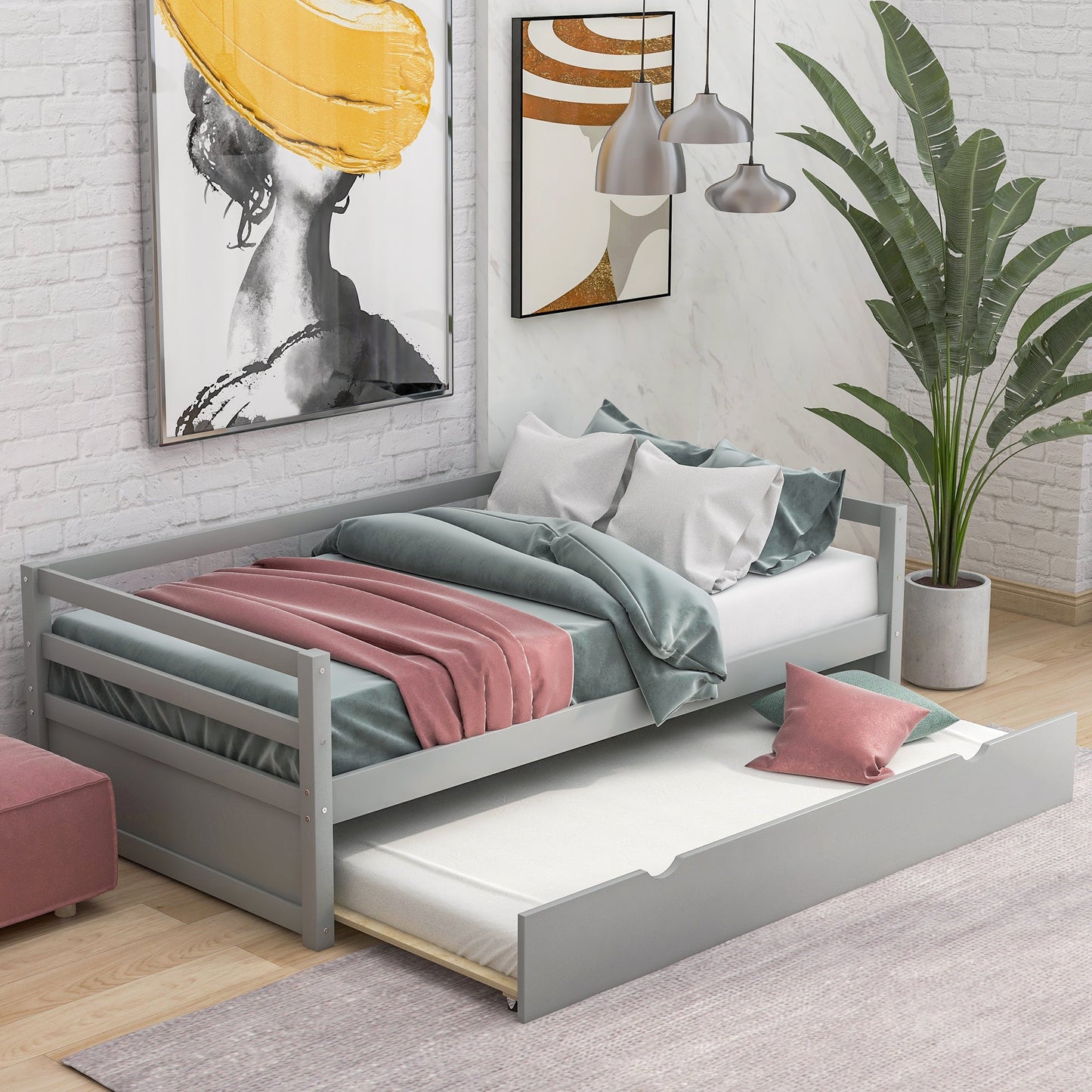 Twin Size Daybed with Trundle Frame Set