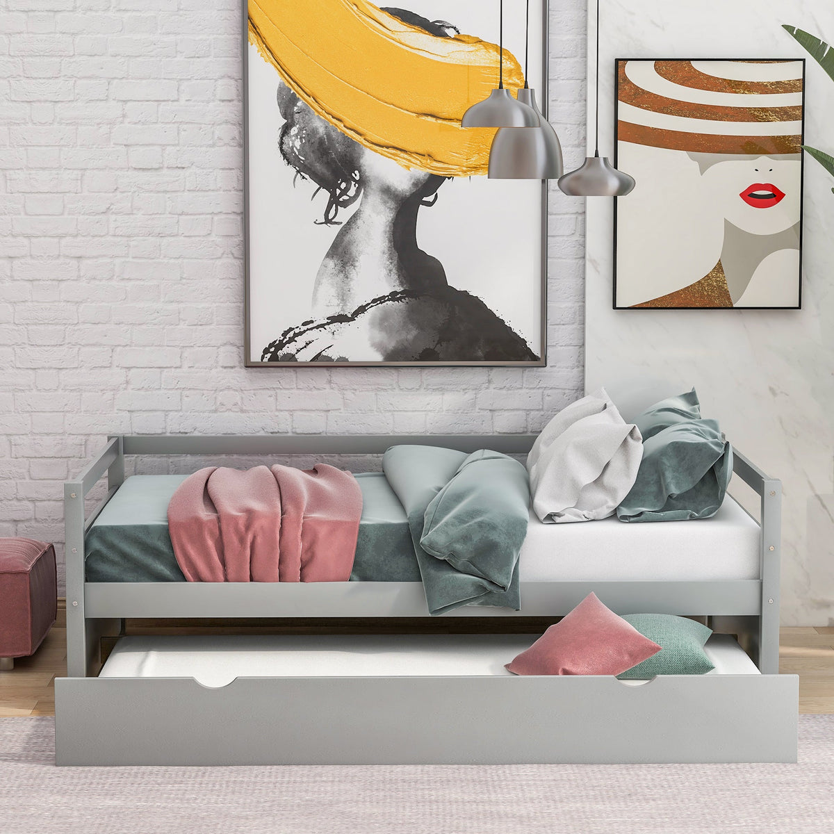 Twin Size Daybed with Trundle Frame Set
