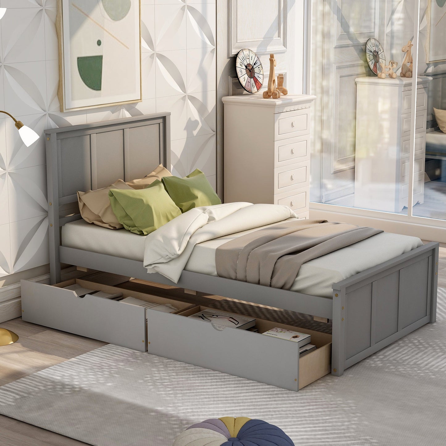 Twin Size Platform Storage Bed with Two Drawers