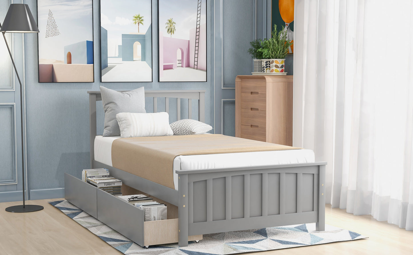 Twin Size Platform Bed with Two Drawers
