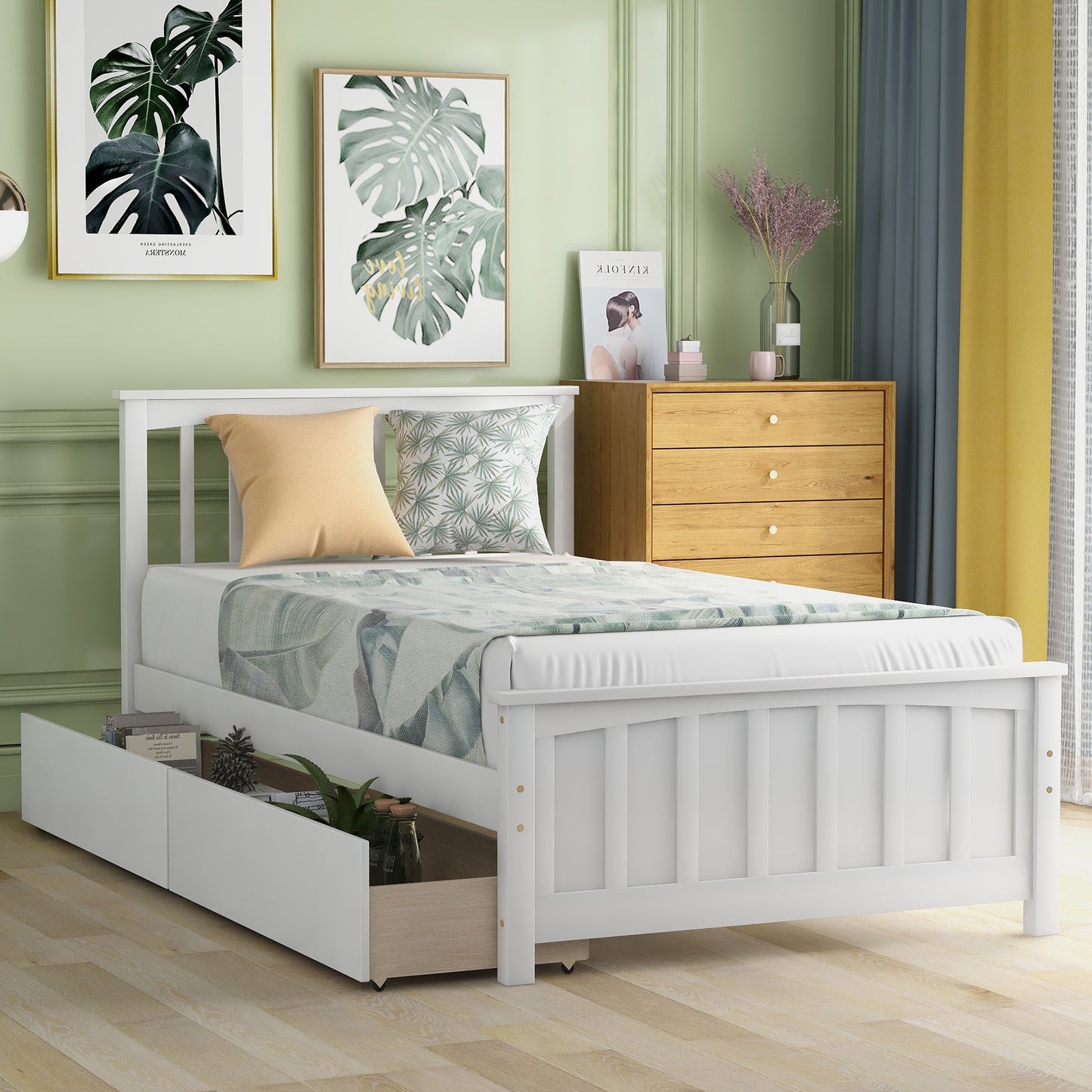 Twin Size Platform Bed with Two Drawers