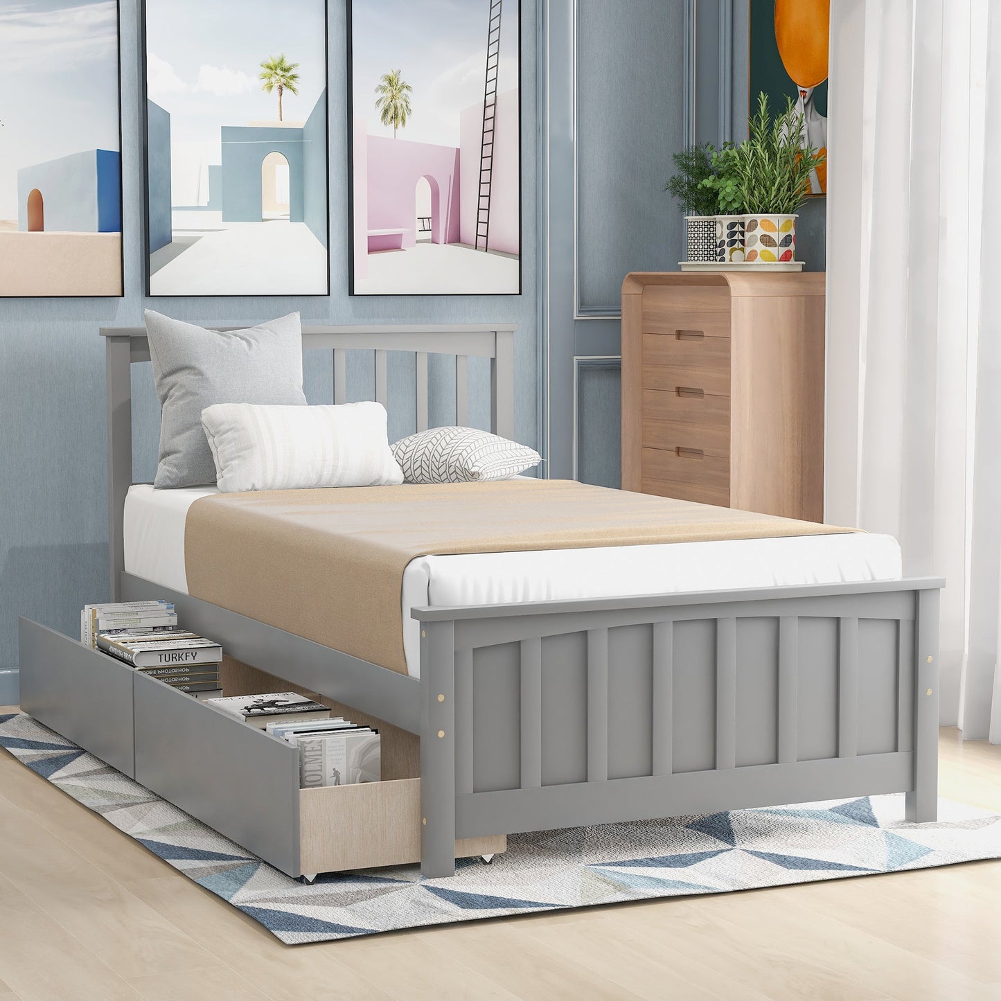 Twin Size Platform Bed with Two Drawers