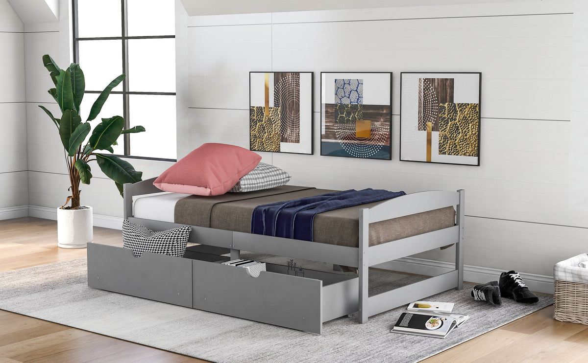 Twin Size Platform Bed With Two Drawers