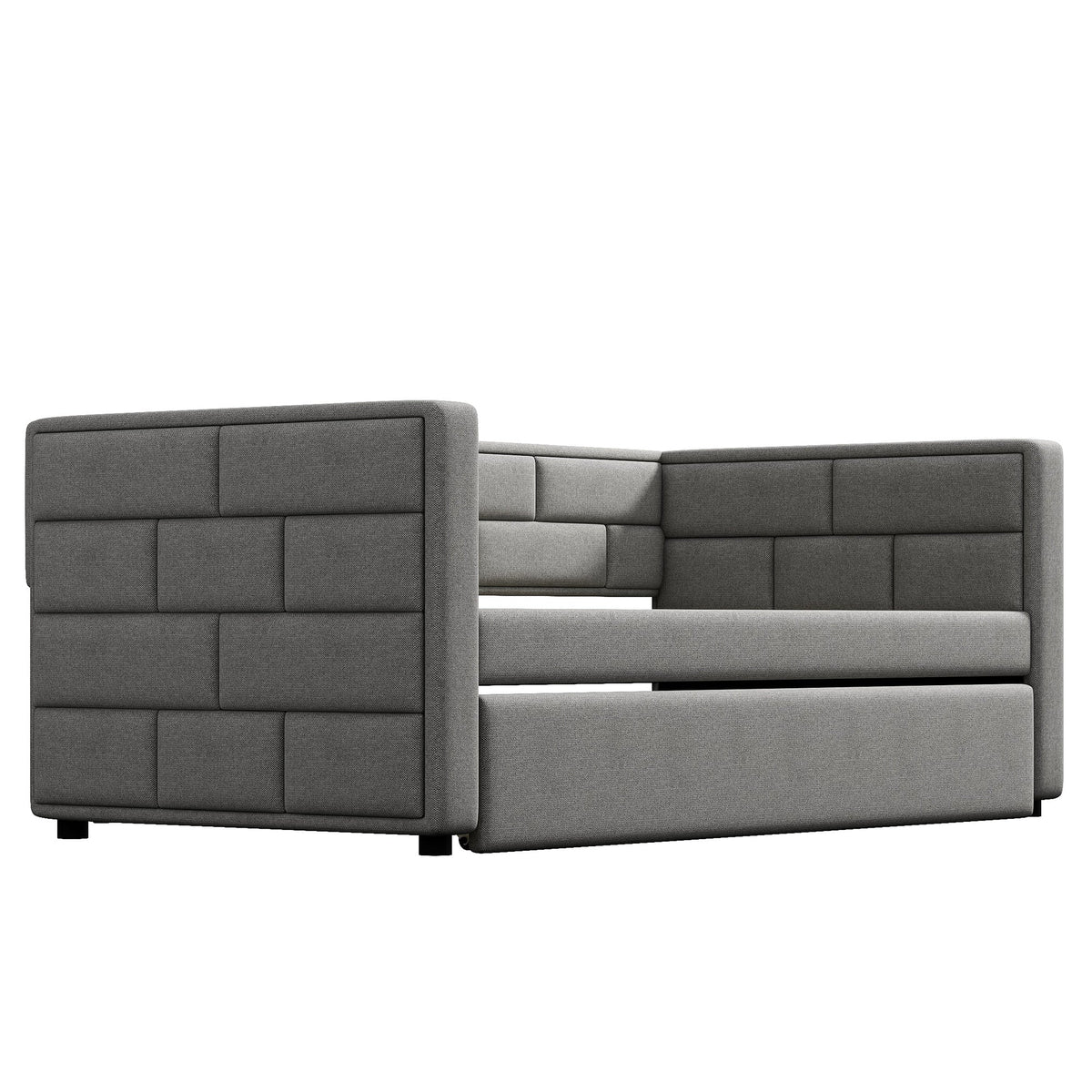 Twin Size Daybed with Trundle, Upholstered Daybed with Padded Back