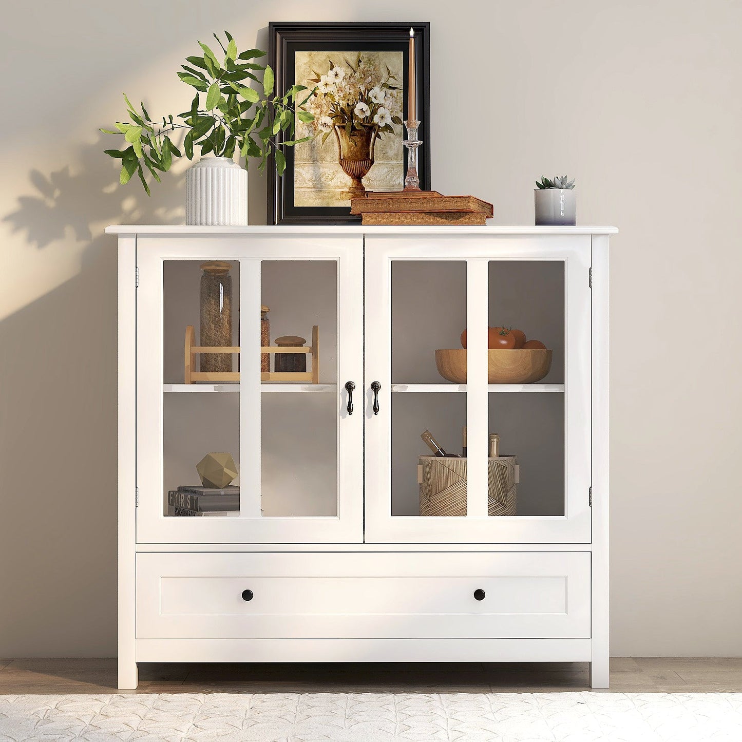 Buffet Storage Cabinet with Double Glass Doors
