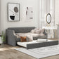 Upholstered Daybed with Trundle, Wood Slat Support, Twin Size