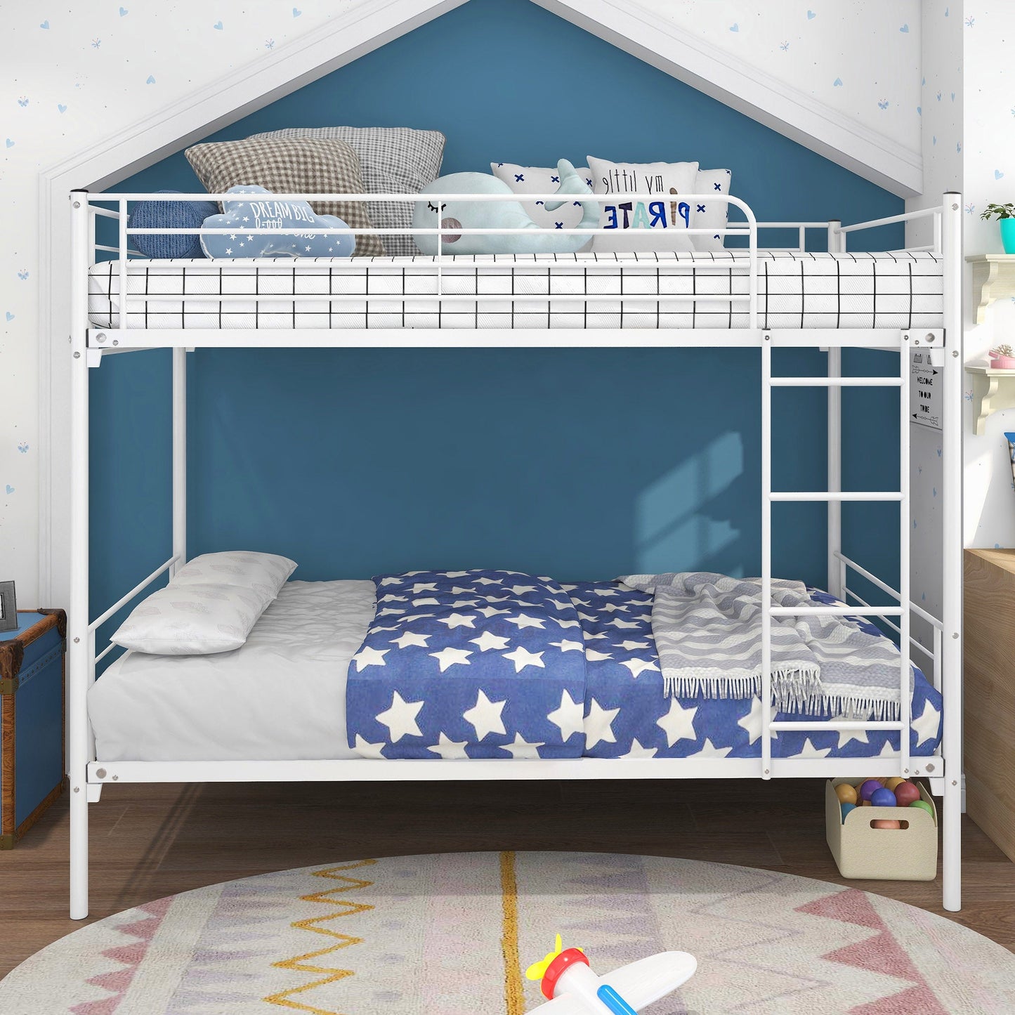 Twin-Over-Twin Bunk Bed with Metal Frame and Ladder