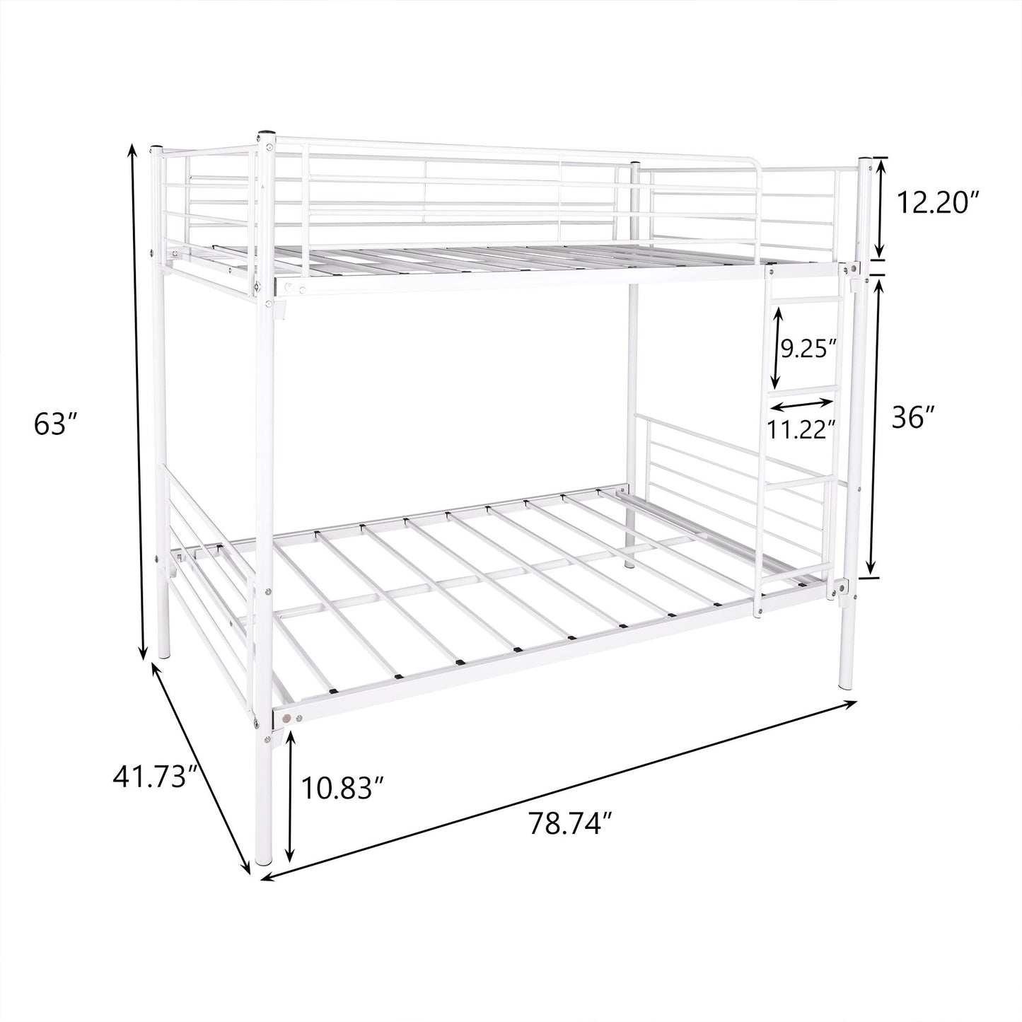Twin-Over-Twin Bunk Bed with Metal Frame and Ladder