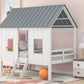 Twin Size Low Loft House Bed with Roof and Two Front Windows