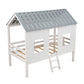 Twin Size Low Loft House Bed with Roof and Two Front Windows