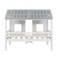 Twin Size Low Loft House Bed with Roof and Two Front Windows