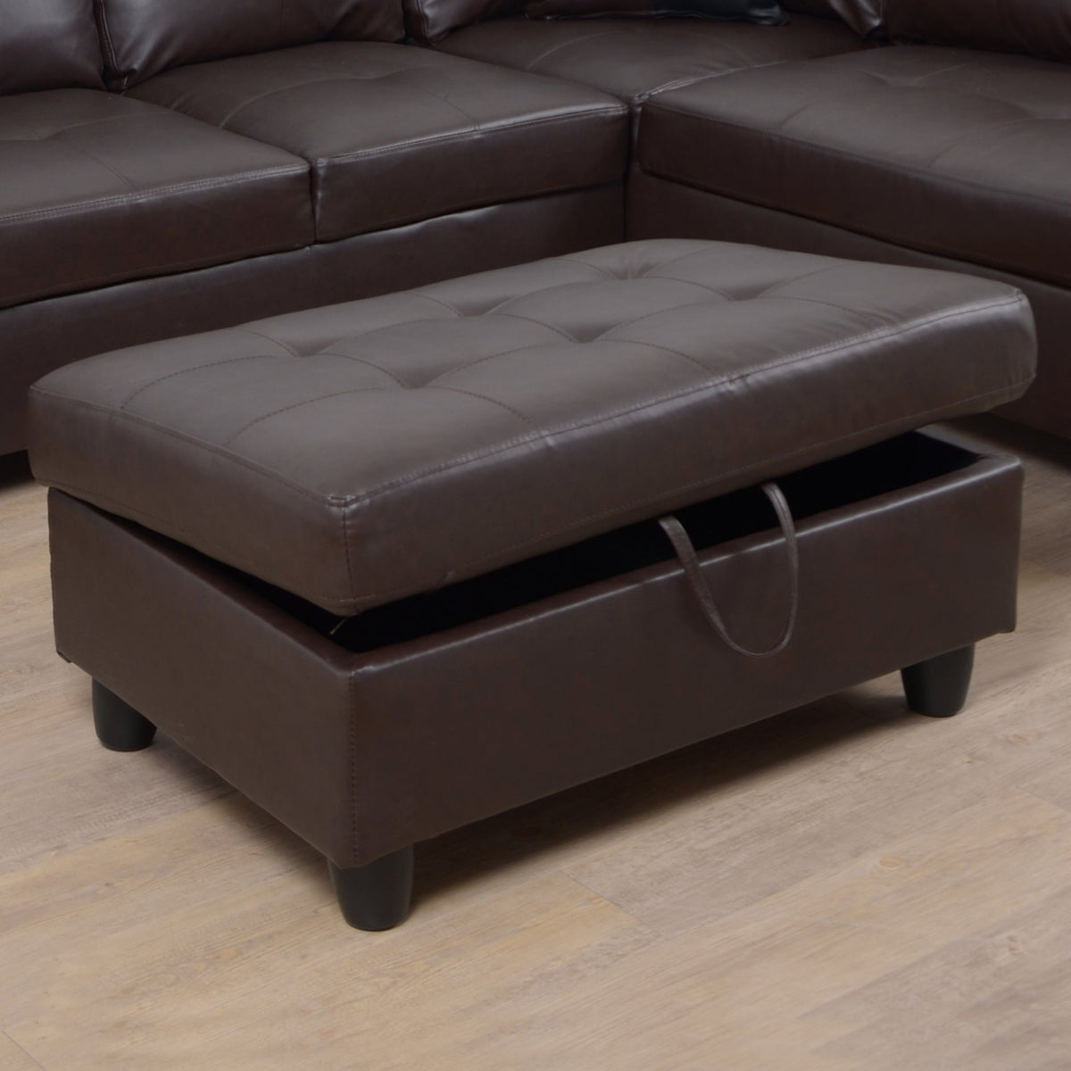3 PC Sectional Sofa Set - Brown Faux Leather