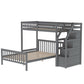Twin Over Full Loft Bed with Staircase, Gray