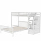 Twin Over Full Loft Bed with Staircase, White