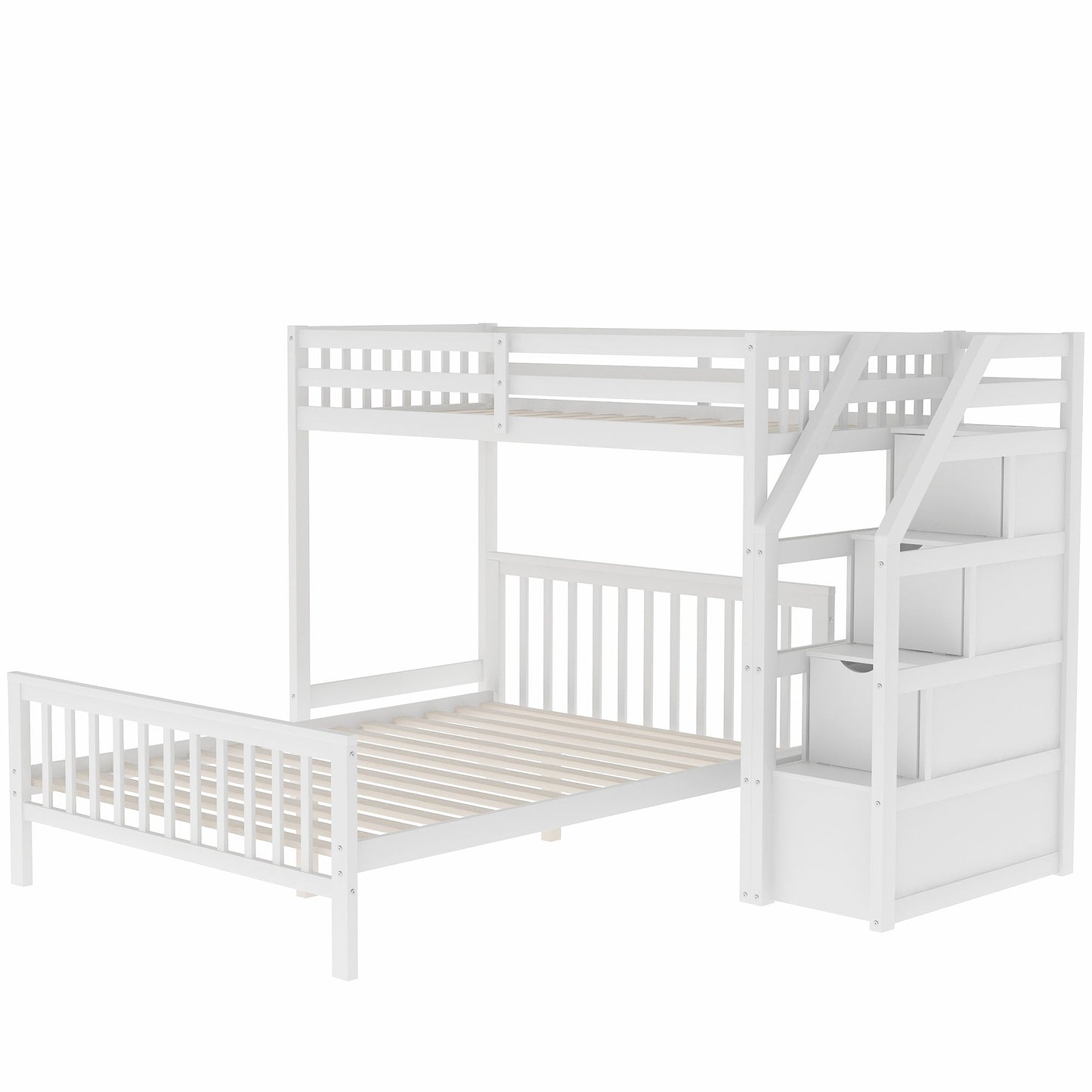 Twin Over Full Loft Bed with Staircase, White