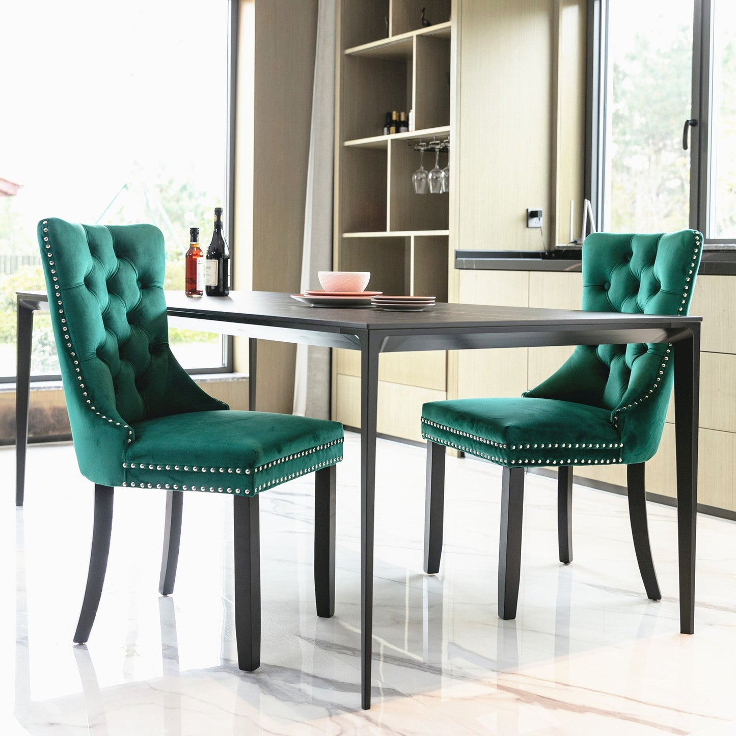 Nikki Collection Modern Velvet Upholstered Dining Chair Set