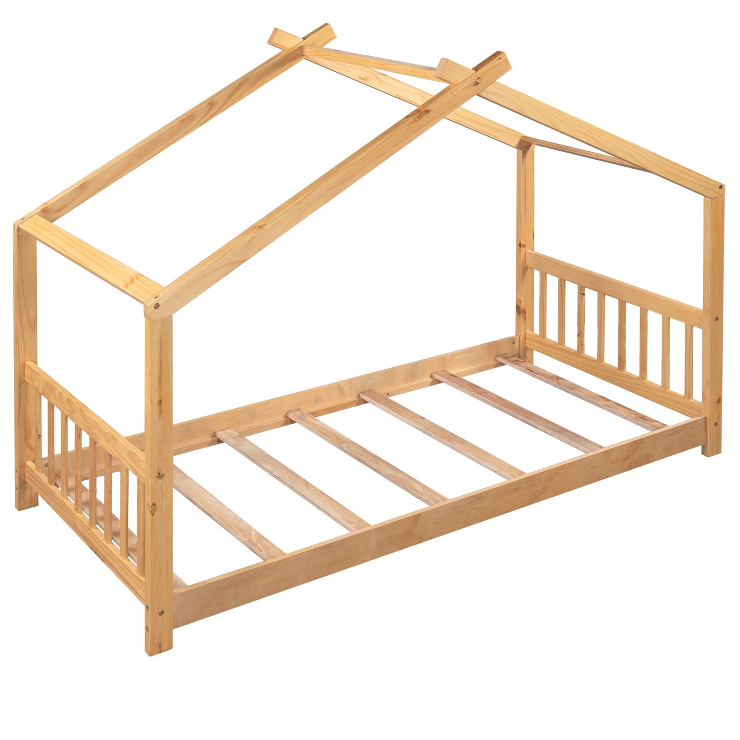 Twin Size House Platform Bed with Headboard and Footboard