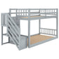 Twin Over Twin Floor Bunk Bed, Ladder with Storage