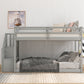 Twin Over Twin Floor Bunk Bed, Ladder with Storage
