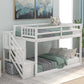 Twin Over Twin Floor Bunk Bed, Ladder with Storage