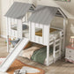 Twin Over Twin House Bunk Bed with Slide and Windows