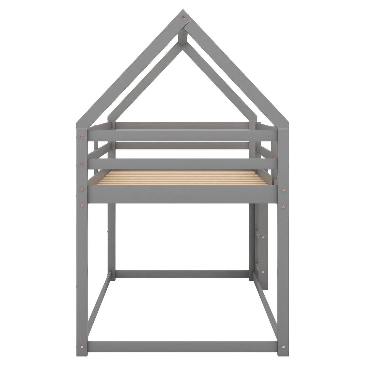 Twin Over Twin Low Bunk Bed with Ladder, Gray