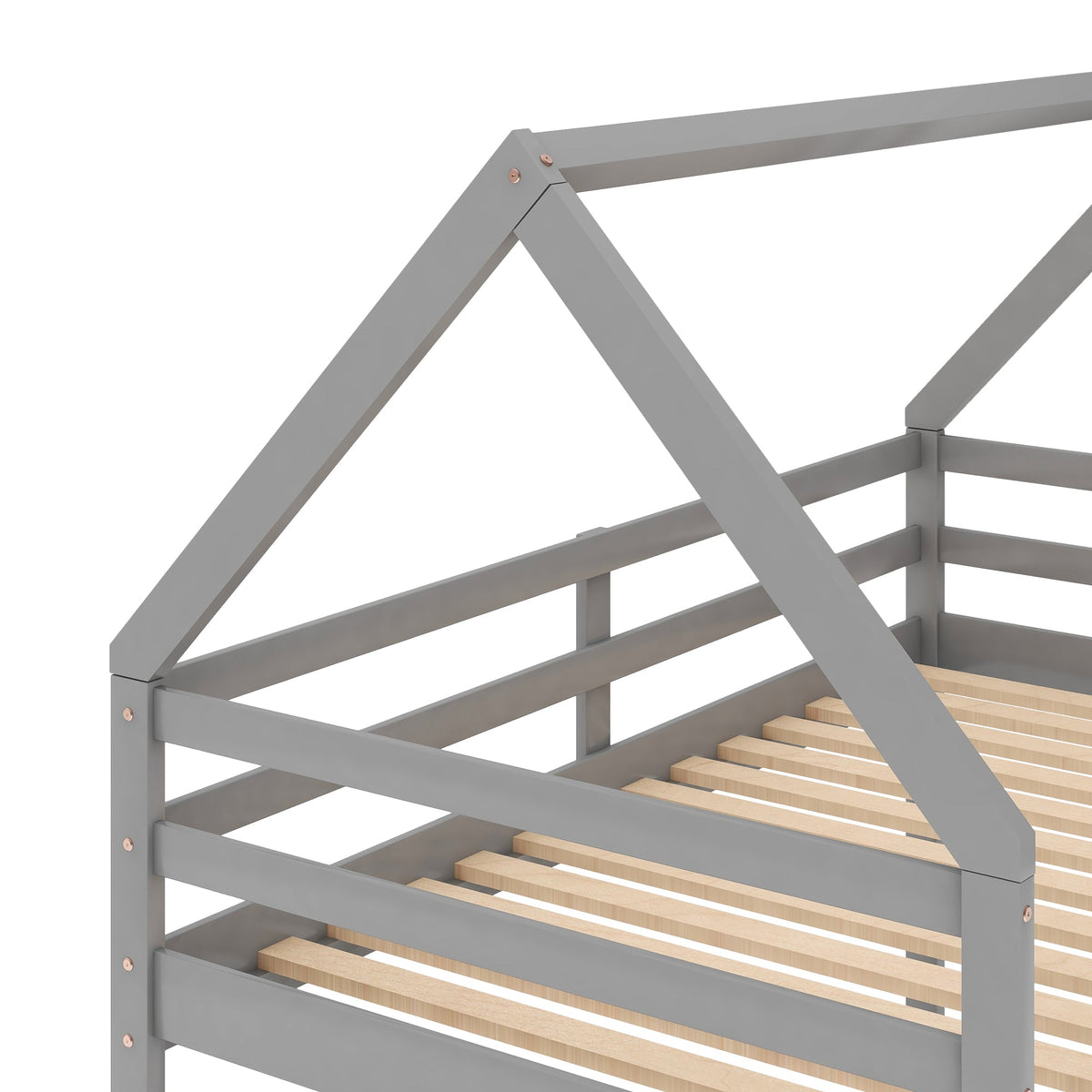 Twin Over Twin Low Bunk Bed with Ladder, Gray