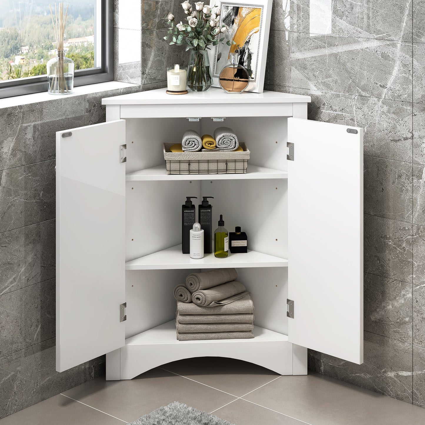 White Triangle Bathroom Storage Cabinet
