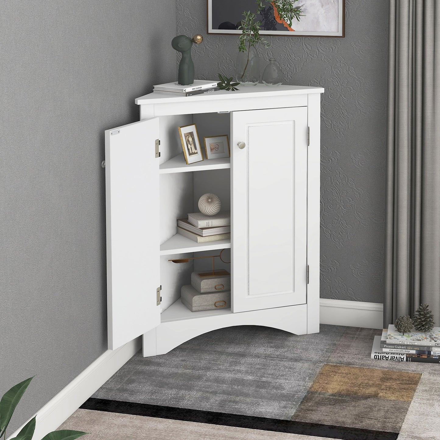 White Triangle Bathroom Storage Cabinet