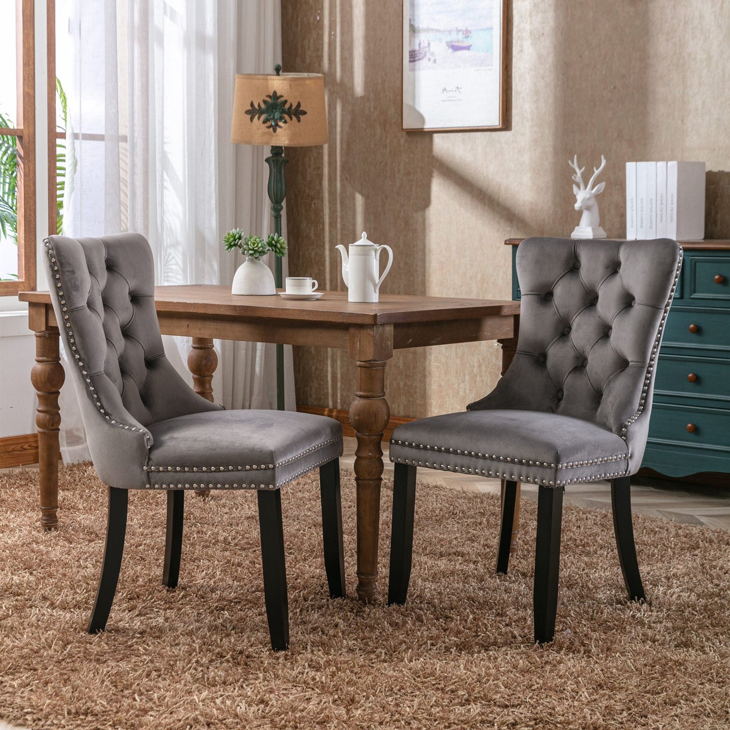 Nikki Collection Modern Velvet Upholstered Dining Chair Set