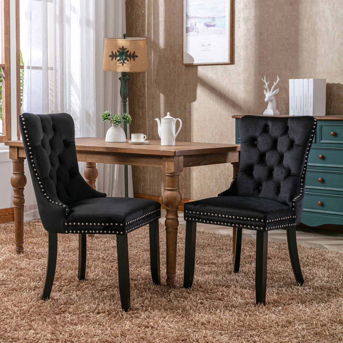 Nikki Collection Modern Velvet Upholstered Dining Chair Set